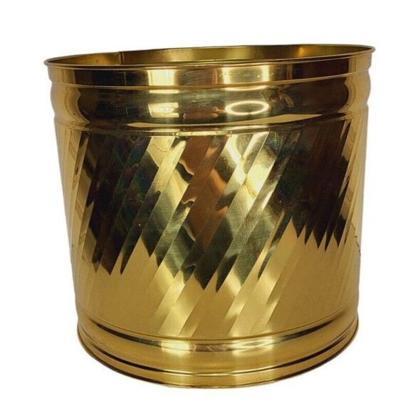 VTG Polished Brass Hollywood Regency Gold Set of Two Large Round Barrel Planters - Picture 11 of 15